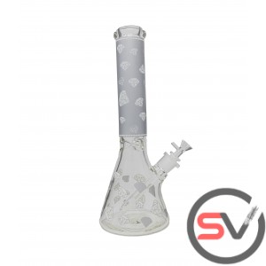 DIAMOND GLASS BEAKER With ICE CATCHER 14inch - SILVER (GLOW IN DARK)